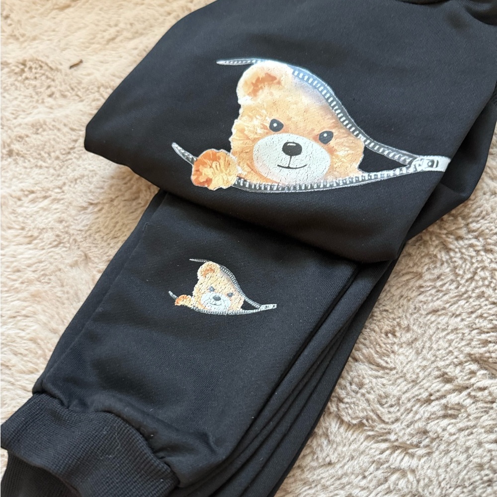 Kids Black Teddy Graphic Jogger Pants